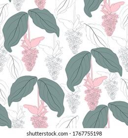 Patrón sin fisuras bellas flores rosadas fondo abstracto vintage.Ilustración vectorial línea de dibujo a mano.para diseño textil de tela