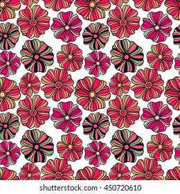 Seamless pattern with beautiful pink flowers on white background, vector illustration 