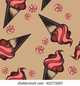 seamless pattern beautiful pink ice-cream