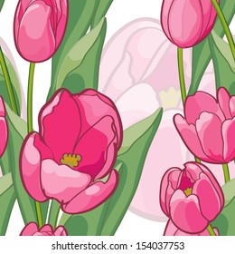 Seamless pattern of beautiful pink tulips
