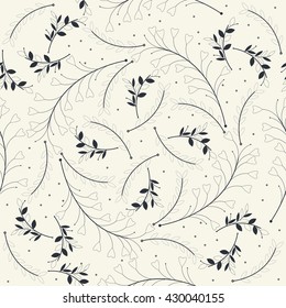 Seamless pattern with beautiful plants silhouettes on ivory background can be used for wallpapers, surface textures, textile,linen, kids cloth, pattern fills, page backgrounds and more designs. 