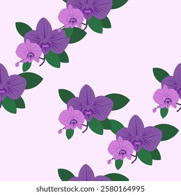 seamless pattern with beautiful purple flowers. Violet orchids pattern. Vector. For botany pattern, cardboard, wallpaper.