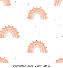 Nahtloses Muster mit schönen Regenbogen im Boho-Stil. Ideal für den Druck auf Stoff, Papier und Karten.