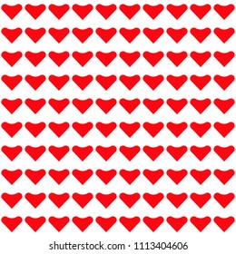 Seamless pattern, beautiful red hearts on white background, vector