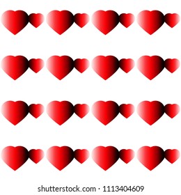 Seamless pattern, beautiful red hearts on white background, vector