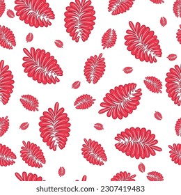 Seamless pattern of beautiful red leaves arranged randomly. Vector illustration.