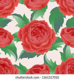 Seamless pattern with beautiful red peonies.