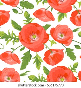 Seamless pattern with beautiful red poppies. Vector illustration. Floral pattern.