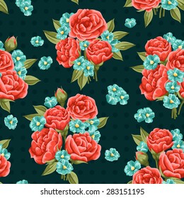 Seamless pattern with beautiful red roses in watercolor style