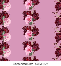 Seamless pattern with beautiful red roses. Vintage floral background for textile, cover, wallpaper, gift packaging, printing.Romantic design for calico, silk, home textiles.