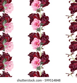 Seamless pattern with beautiful red roses. Vintage floral background for textile, cover, wallpaper, gift packaging, printing.Romantic design for calico, silk, home textiles.