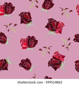 Seamless pattern with beautiful red roses. Vintage floral background for textile, cover, wallpaper, gift packaging, printing.Romantic design for calico, silk, home textiles.