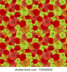Seamless pattern with beautiful red and yellow roses for design and wallpaper