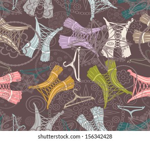 Seamless pattern with beautiful retro corsets
