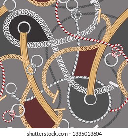 Seamless pattern  beautiful retro summer rope , belt and chain in vector design for fashion , fabric ,wallpaper , web and all prints on grey background color