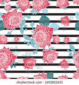 seamless pattern of beautiful roses with black background 