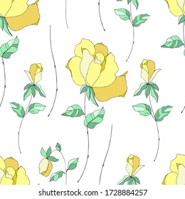Seamless pattern with beautiful roses flowers. Festive floral background for your design postcards, fabrics, notepad. Beautiful flowers.