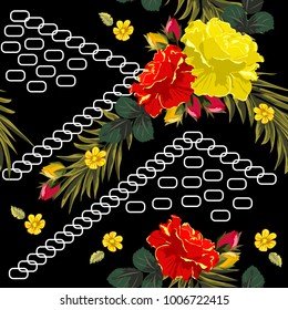 Seamless pattern with beautiful roses and geometric shapes. Flower background for textile, cover, wallpaper, gift packaging, printing.Romantic design for calico, silk.