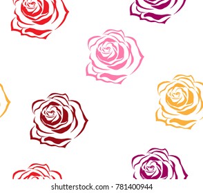 Seamless pattern of beautiful roses. Hand drawn Background of multi-colored roses. Vector illustration.