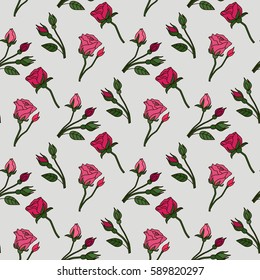 Seamless pattern with beautiful roses. Romantic background. Vector illustration.