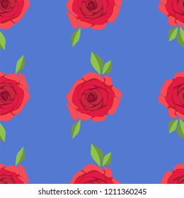 Seamless pattern with beautiful roses scattered on a blue background