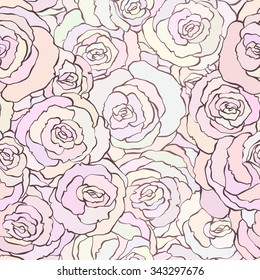 Seamless pattern with beautiful roses in soft colors 