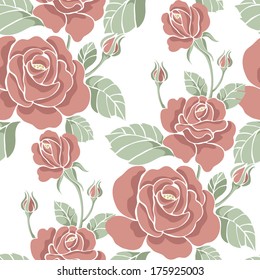 Seamless pattern with beautiful roses. Vector illustration.