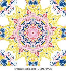 Seamless pattern with beautiful round pattern, indian style magical mandala, vector illustration