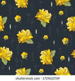 
Seamless pattern with beautiful rudbeckia flowers. Festive floral background for your design. Yellow beautiful flowers. Background for fabric and packaging.
