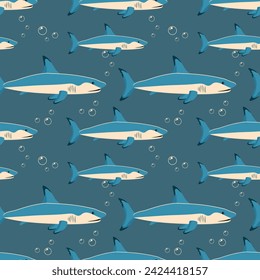 Patrón sin fisuras, hermosos peces de mar y burbujas en el agua. Fondo del acuario, vida submarina, vector