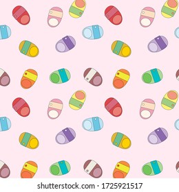 Seamless pattern beautiful shoes for little children sandals on a pink background cartoon vector