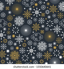 seamless pattern with beautiful snowflakes on black background 