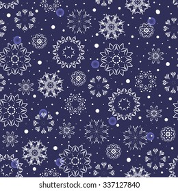 Seamless pattern with beautiful snowflakes. Winter ornament for background