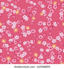 Seamless pattern of beautiful spring cherry blossoms. This pretty pink background is suitable for wedding invitations, fabric and textile print and website backgrounds.