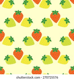 Seamless pattern beautiful strawberries on yellow background