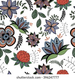 seamless pattern of beautiful  stylized flowers in a retro style