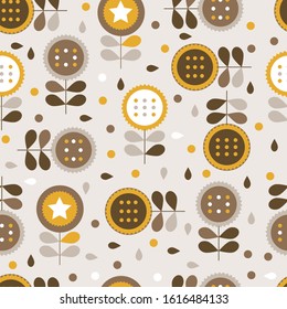 Seamless pattern of beautiful textured flowers. Abstract background with geometric elements. Botanical pattern with flower petals.