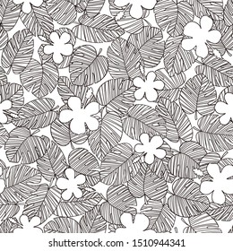 Seamless pattern of the beautiful tropical plant and flower,