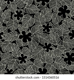 Seamless pattern of the beautiful tropical plant and flower,