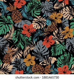 Seamless pattern of beautiful tropical plants,