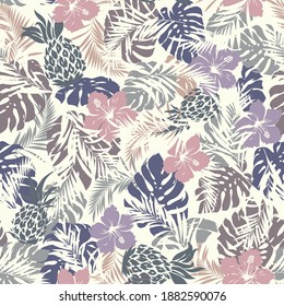 Seamless pattern of beautiful tropical plants,