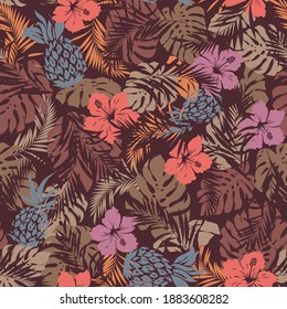 Seamless pattern of beautiful tropical plants,