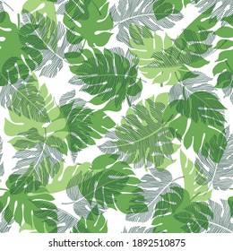 Seamless pattern of beautiful tropical plants,