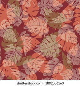 Seamless pattern of beautiful tropical plants,