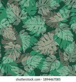 Seamless pattern of beautiful tropical plants,
