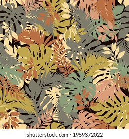 Seamless pattern of beautiful tropical plants,