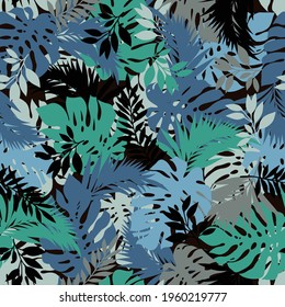 Seamless pattern of beautiful tropical plants,