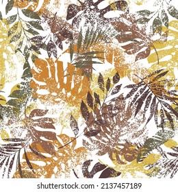 Seamless pattern of beautiful tropical plants,