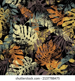 Seamless pattern of beautiful tropical plants,