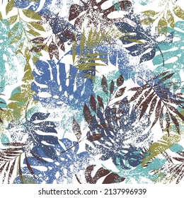 Seamless pattern of beautiful tropical plants,